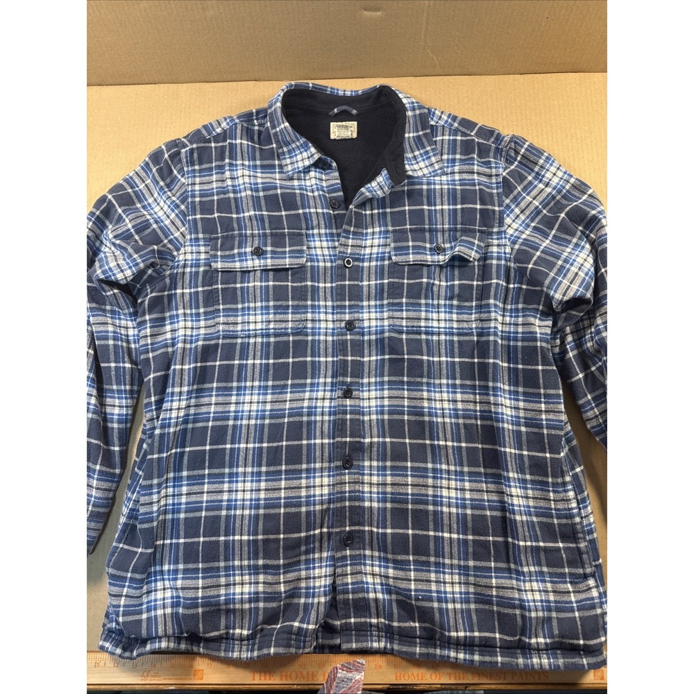 LL Bean Fleece Lined Flannel Shirt Men 2XL Blue Plaid Traditional Fit